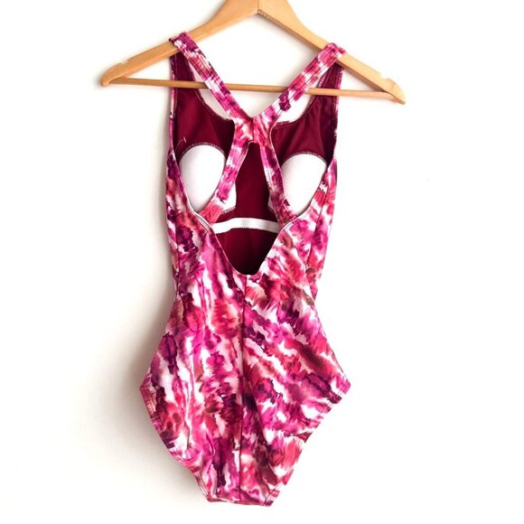 Speedo Pink White Tie Dye One Piece Swimsuit New 6 - Picture 5 of 8